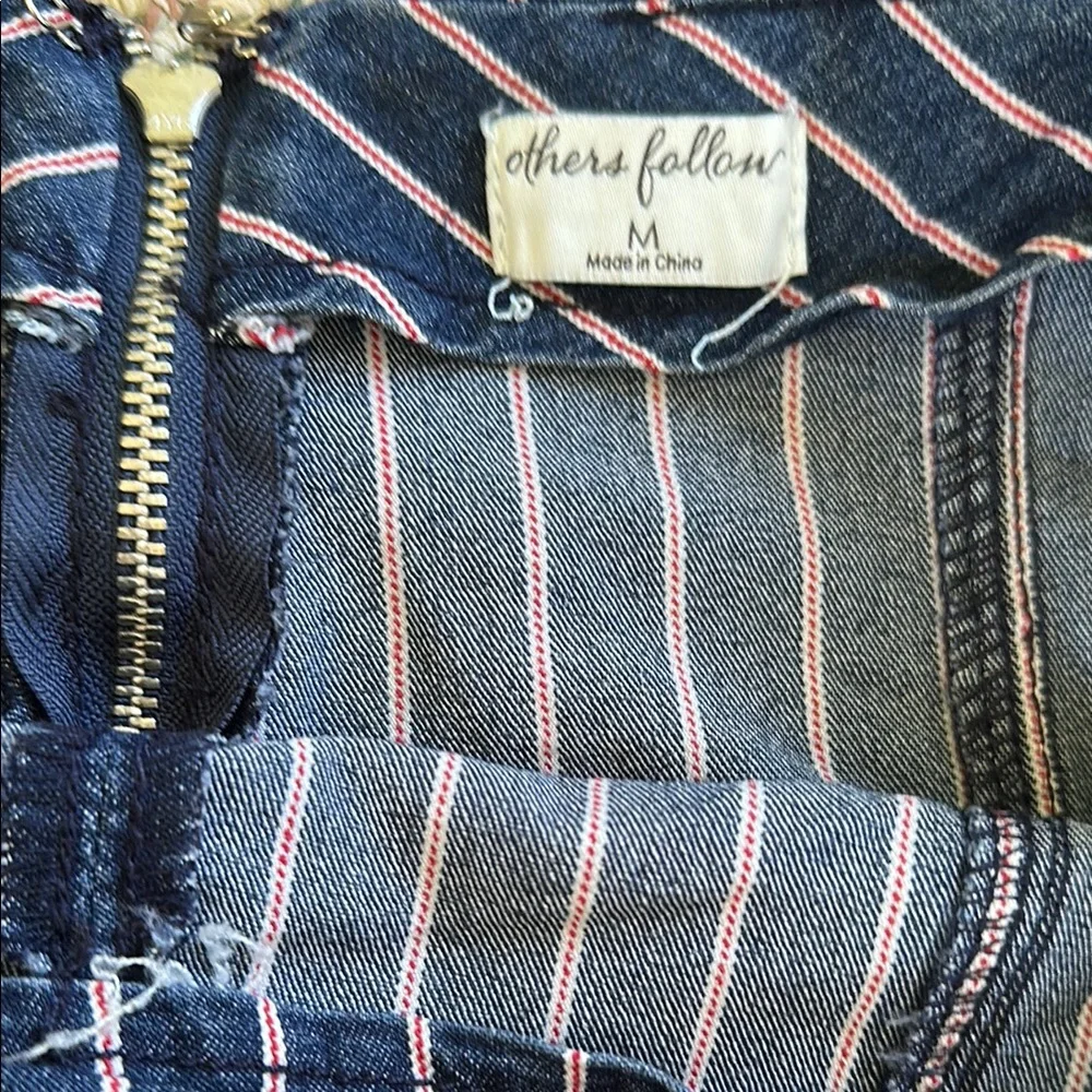Others Follow Striped Blue Jean Skirt